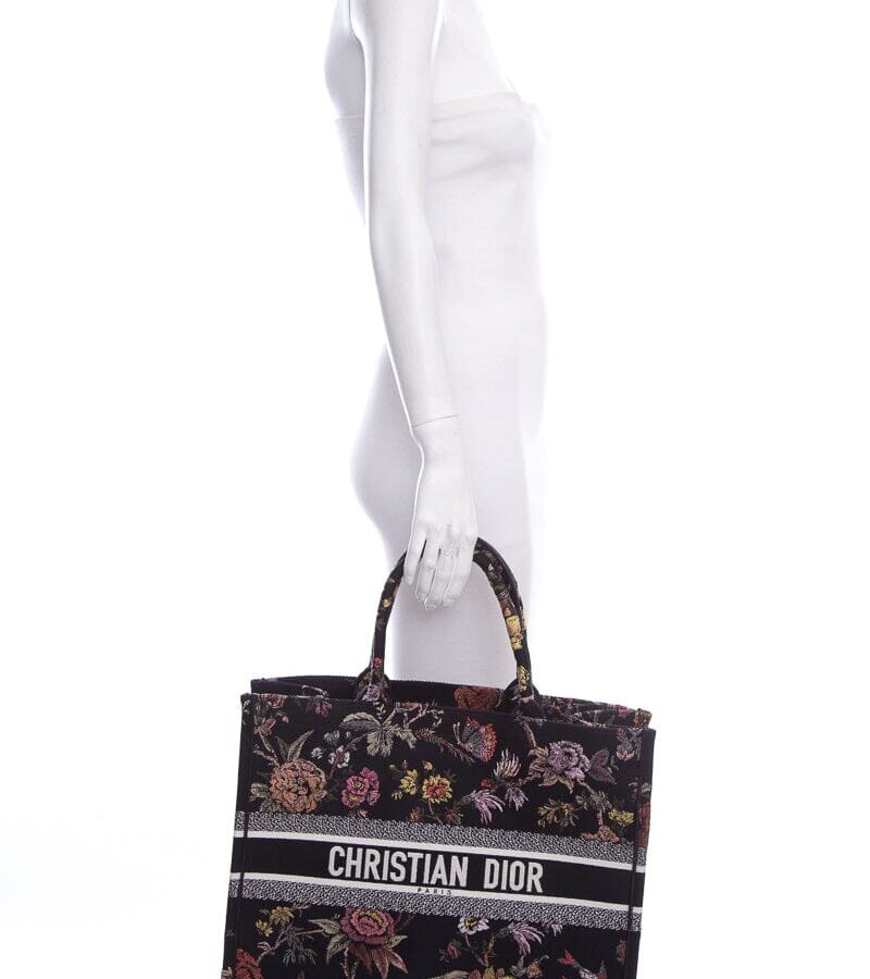 Dior Black Floral Embroidered Book Tote Handbag | Studio Nafay