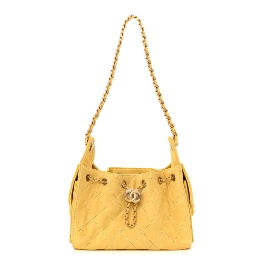 Suede Quilted Mini Chanel 25 Handbag Yellow | Studio Nafay