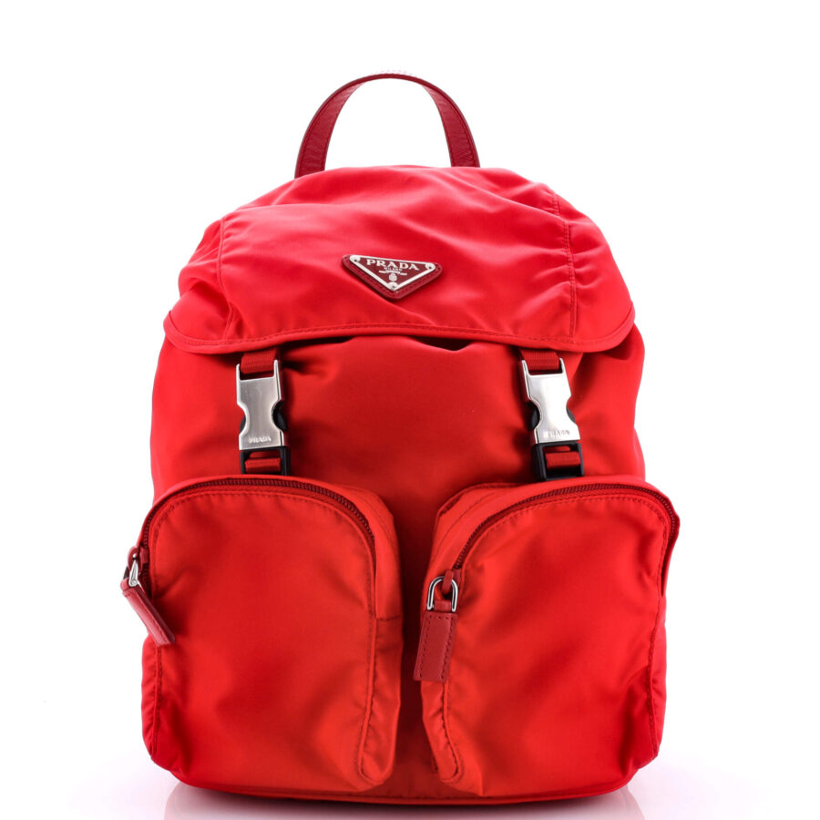 Vela Double Front Pocket Backpack Tessuto with Saffiano Leather Mini | Studio Nafay