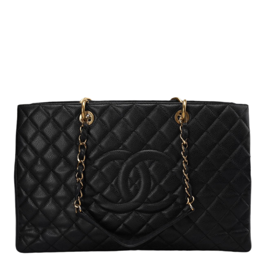 Chanel Large Grand Shopping Tote Black GST Bag in Caviar Leather with Gold Hardware | Studio Nafay