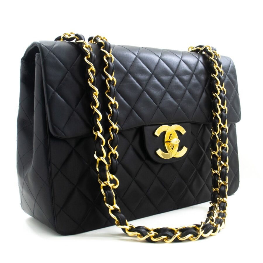 Chanel Classic Large " New Chain Shoulder Bag Black Lambskin | Studio Nafay