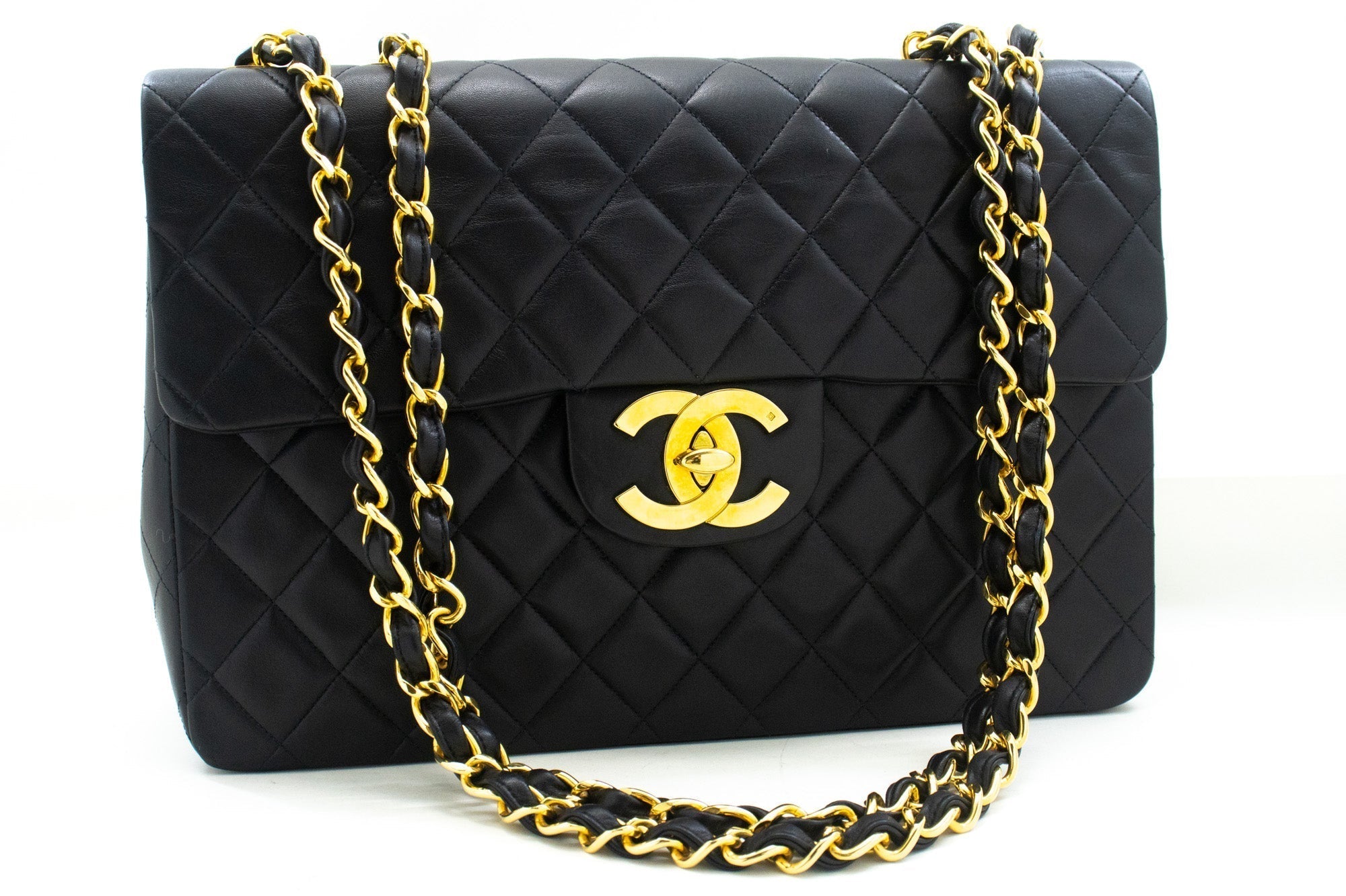 Chanel Classic Large ” New Chain Shoulder Bag Black Lambskin