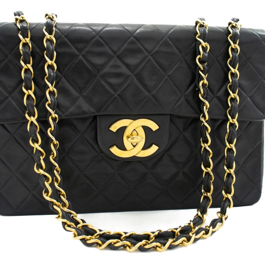 CHANEL Classic Large 13" Flap Chain Shoulder Bag Black Lambskin j71 | Studio Nafay