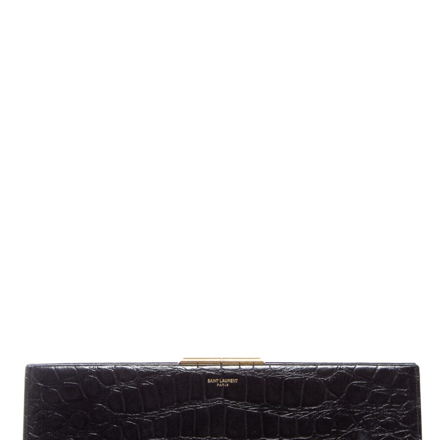 Saint Laurent Black Croc Embossed Clutch | Studio Nafay