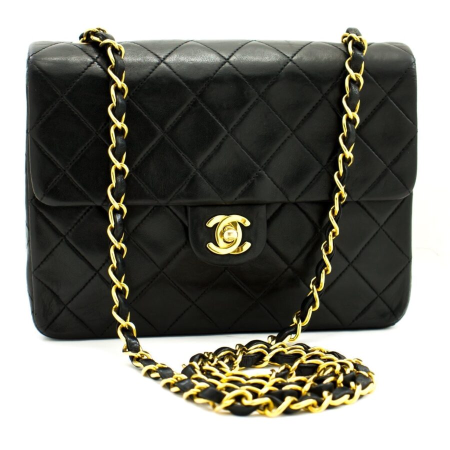 CHANEL Mini Square Small Chain Shoulder Bag Crossbody Black Quilt f77 | Studio Nafay