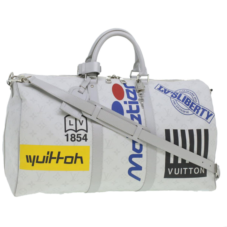 LOUIS VUITTON Monogram Keepall Bandouliere 50 Boston Bag White LV 37882A | Studio Nafay