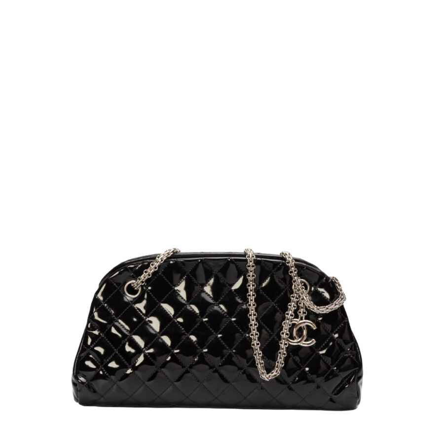 Chanel Black Quilted Patent Leather Small Just Mademoiselle Bowler Bag | Studio Nafay