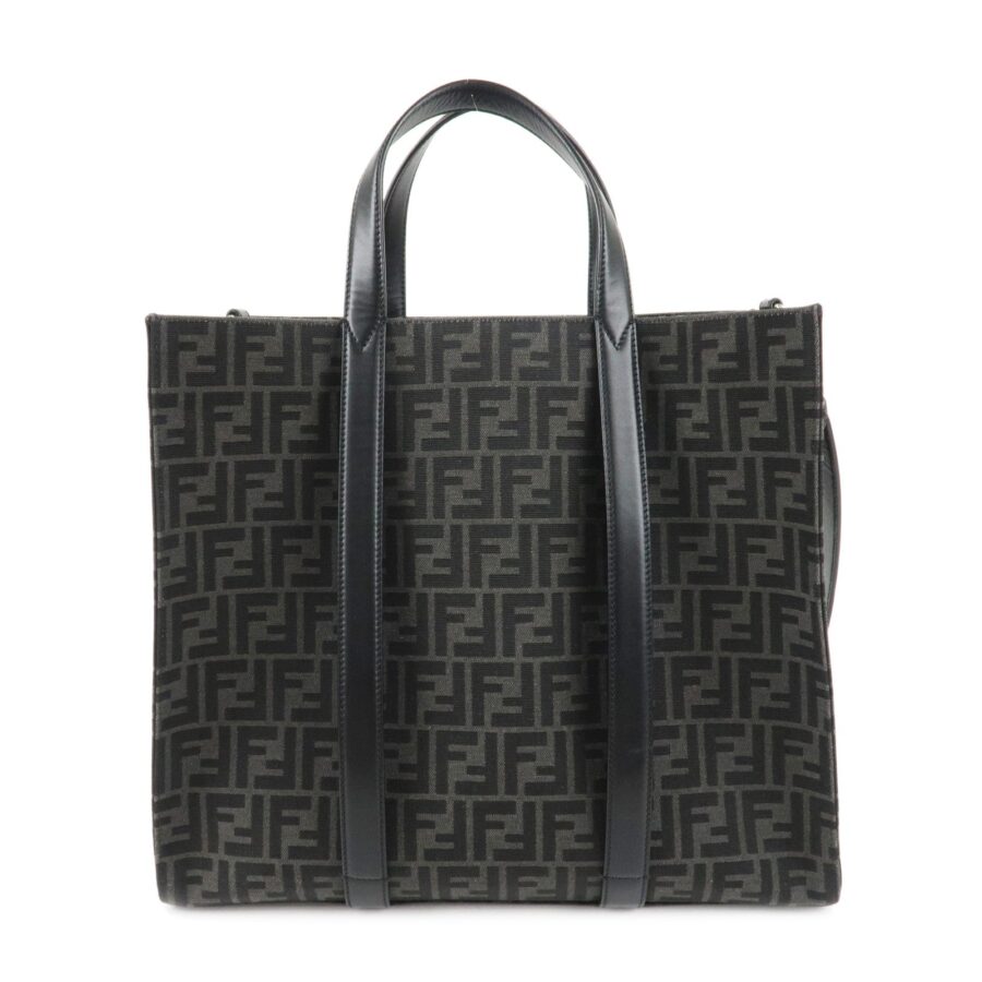 FENDI Zucca Canvas Leather 2Way Bag Tote Bag Black Gray | Studio Nafay