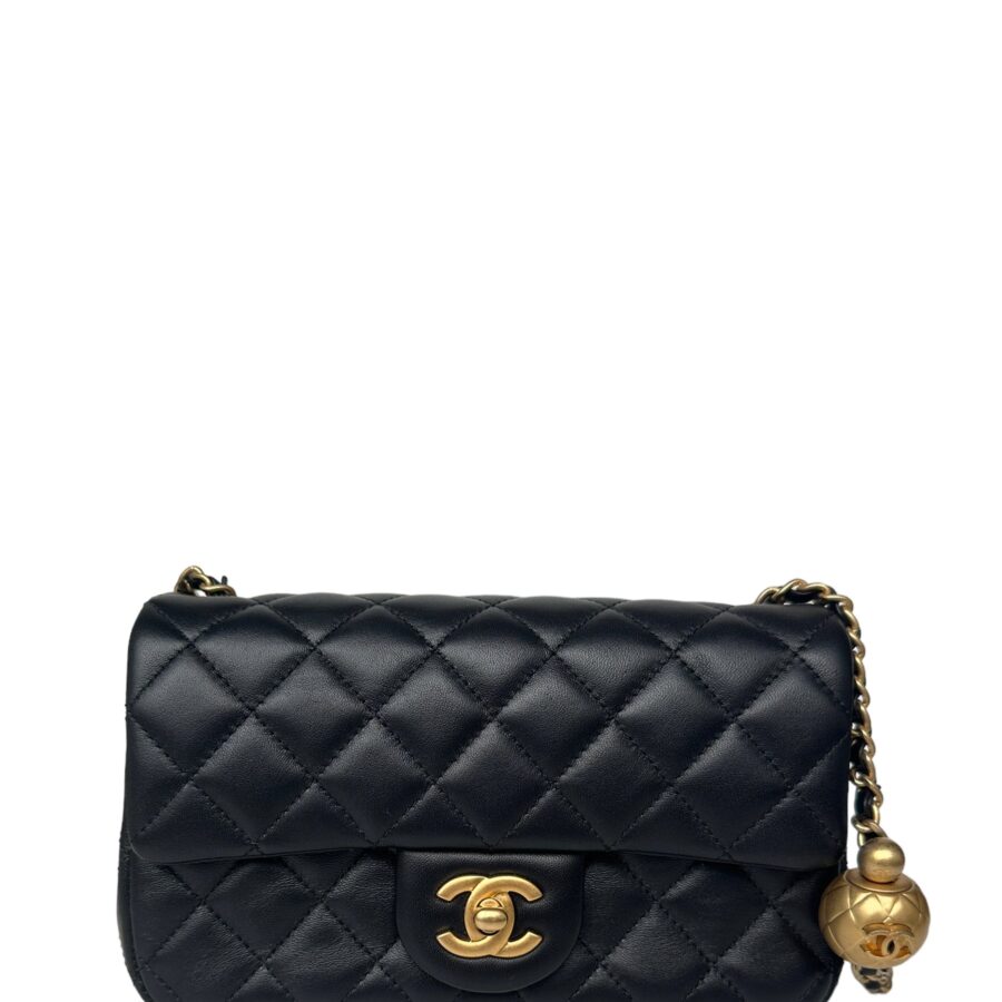 Chanel Black Lambskin Quilted Rectangular CC Pearl Crush Mini Flap Bag | Studio Nafay