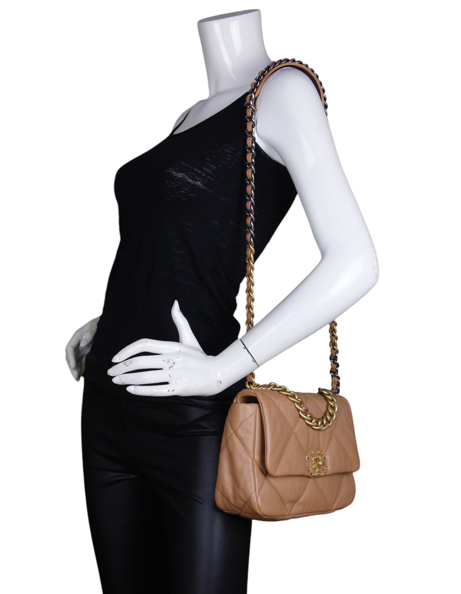 Chanel Dark Beige Lambskin Quilted Medium 19 Bag