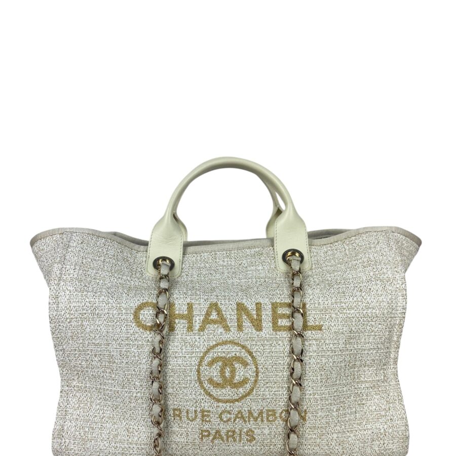 Chanel White/Gold Canvas Medium Deauville Tote | Studio Nafay