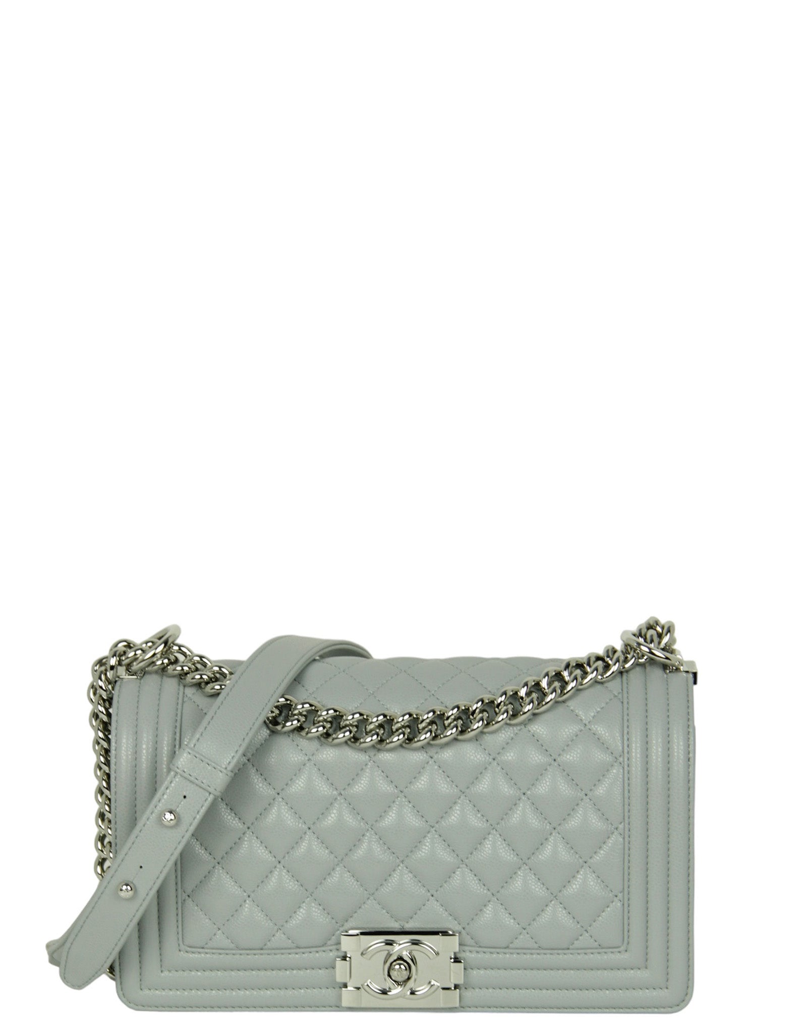 Chanel Grey Shiny Caviar Quilted Medium Boy Bag