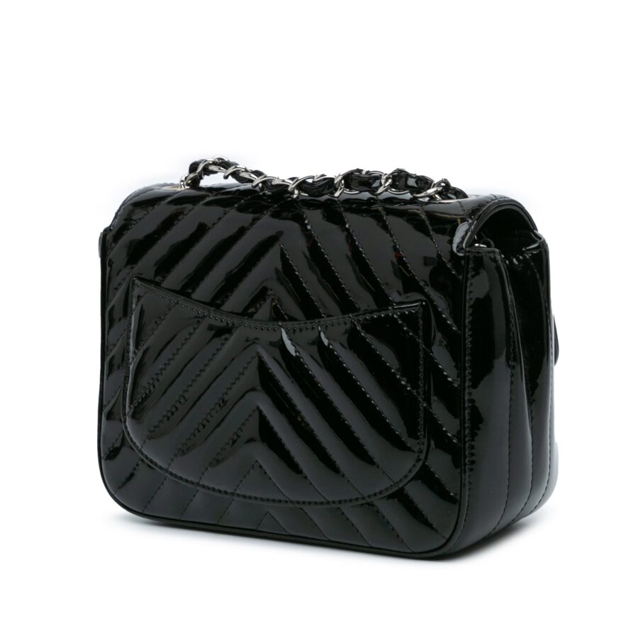 Black Chanel Mini Square Classic Patent Chevron Flap Crossbody Bag | Studio Nafay