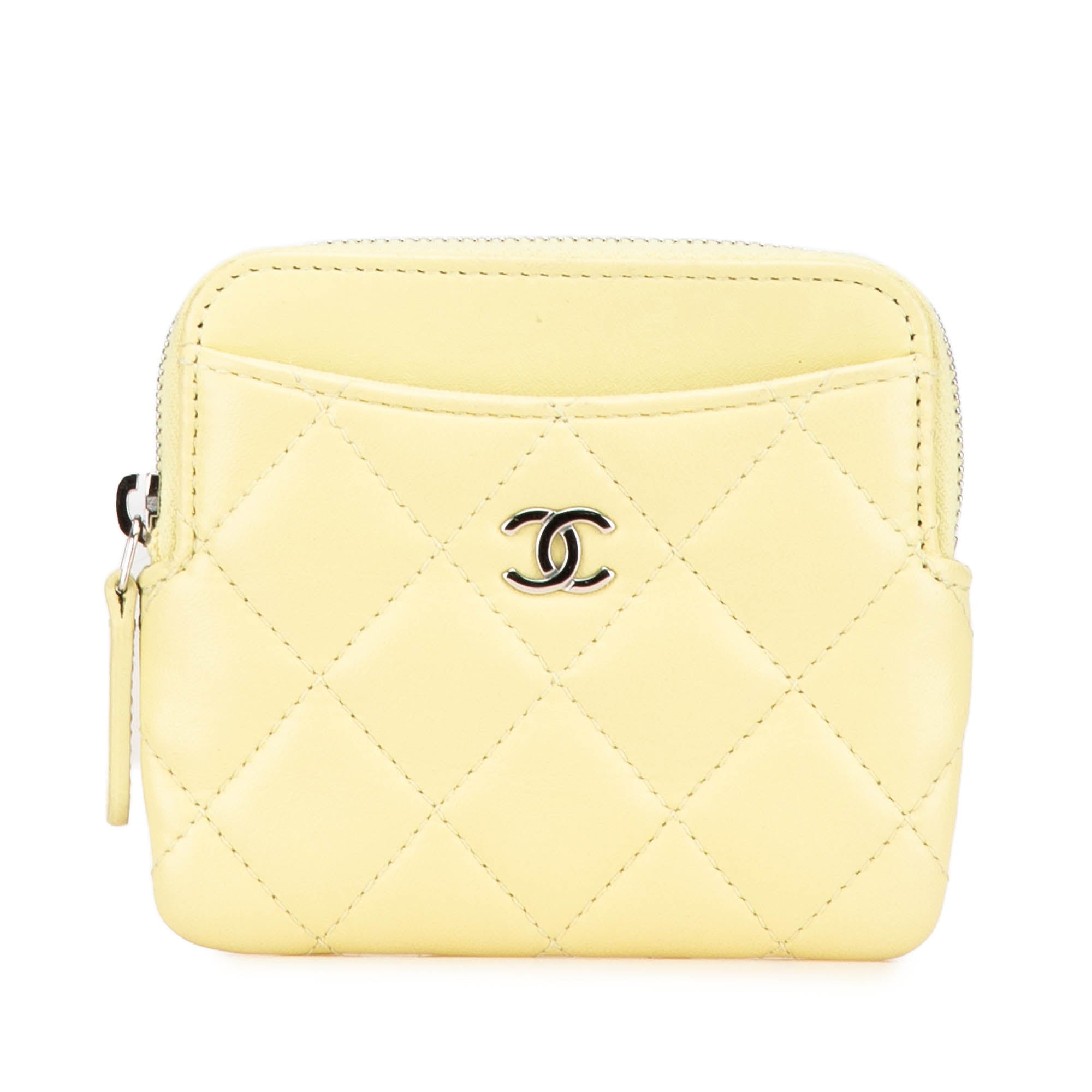 Yellow Chanel CC Quilted Lambskin Zipped Coin Purse