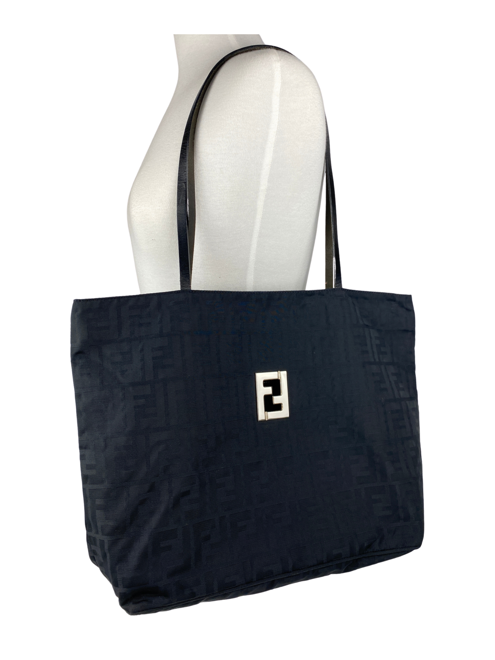 FENDI – BLACK ZUCCA LOGO NYLON TOTE BAG