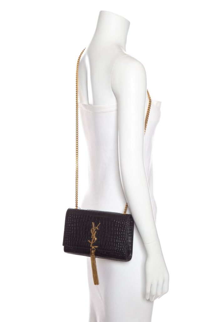 YSL Black Croc Embossed Leather Kate Shoulder Bag - Product Image 2