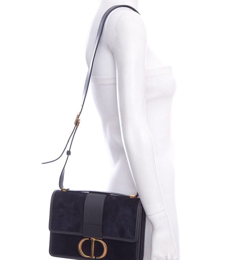 Dior 30 Montaigne Flap Bag in Navy Suede | Studio Nafay
