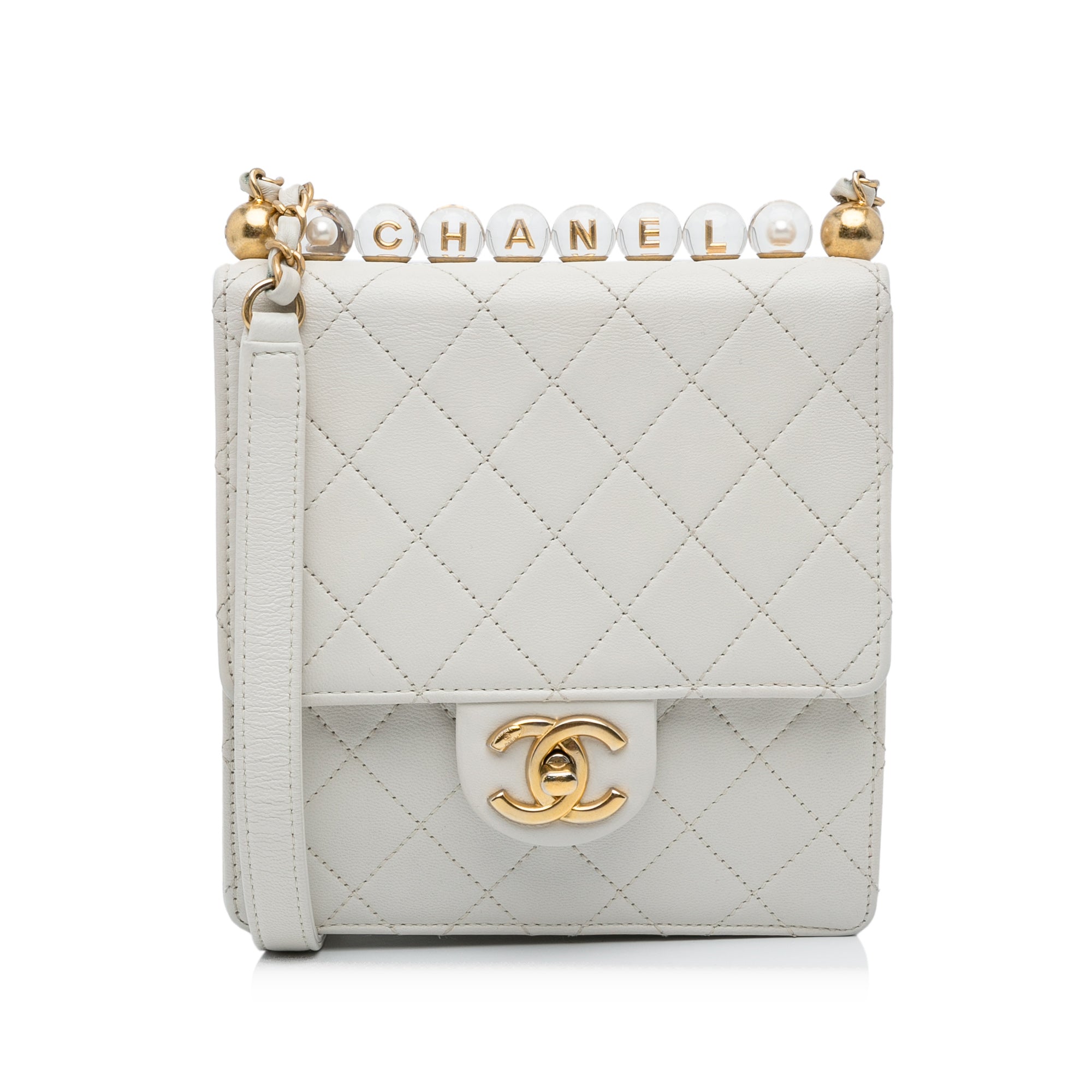 White Chanel Mini Chic Pearls Crossbody