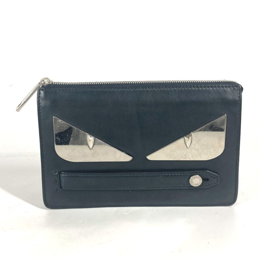 FENDI Clutch bag leather black Monster Bugs mens | Studio Nafay
