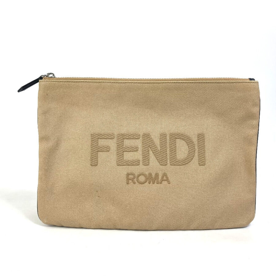 FENDI Clutch bag canvas beige Pouch logo Women | Studio Nafay