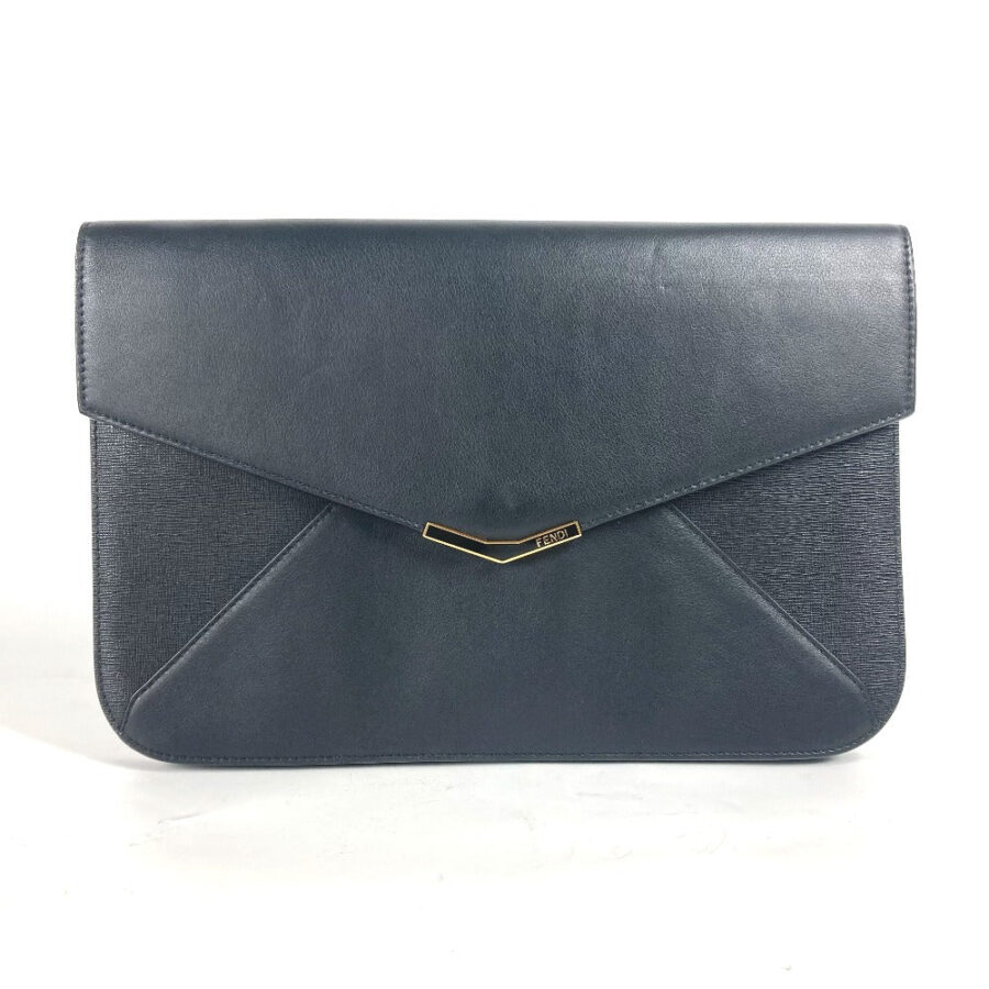 FENDI Clutch bag leather black flap To joule mens | Studio Nafay