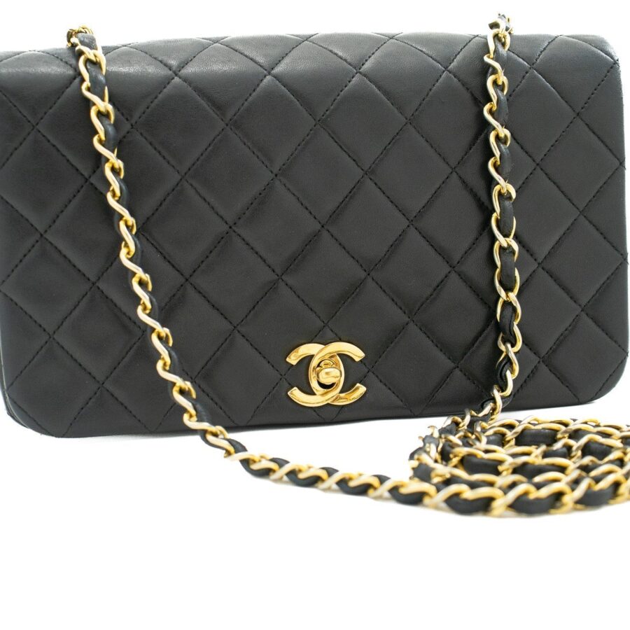 CHANEL Full Flap Chain Shoulder Bag Black Quilted Lambskin Leather j95 | Studio Nafay