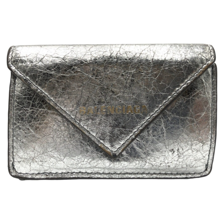 Balenciaga Silver Leather Tri-Fold Wallet | Studio Nafay
