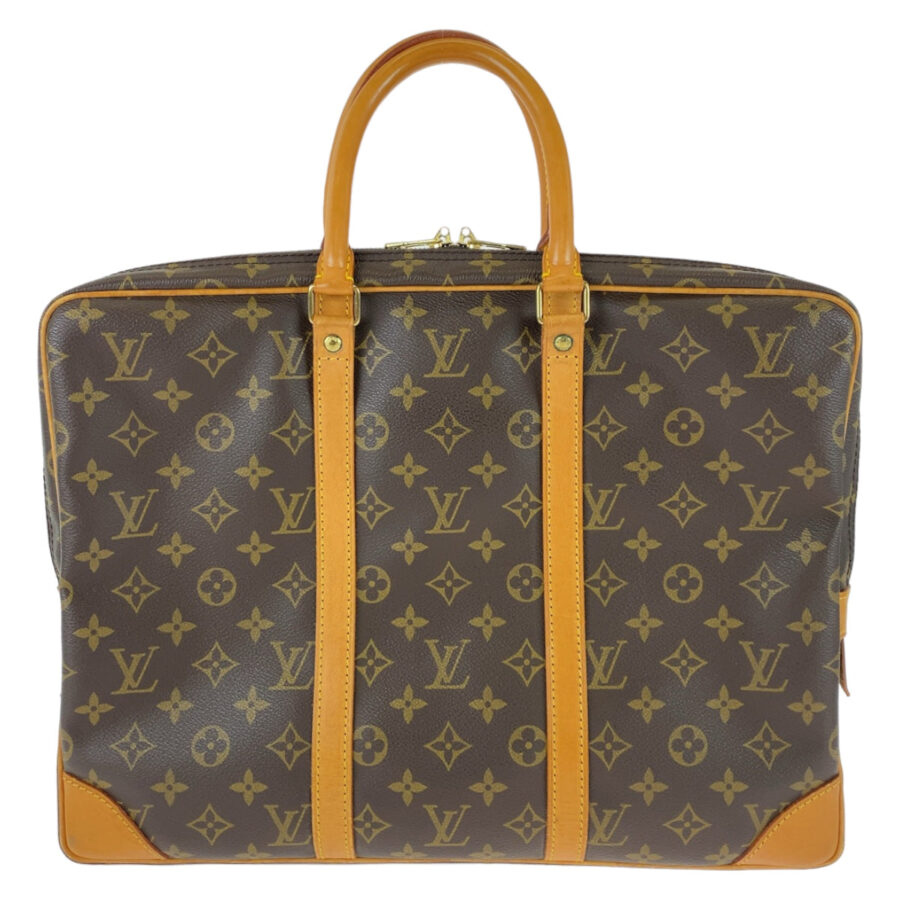 LOUIS VUITTON Business bag PVC, Leather Brown Beige Gold Metal Business bag, briefcase, A4 storage Monogram Porte Documan Voyagej mens | Studio Nafay