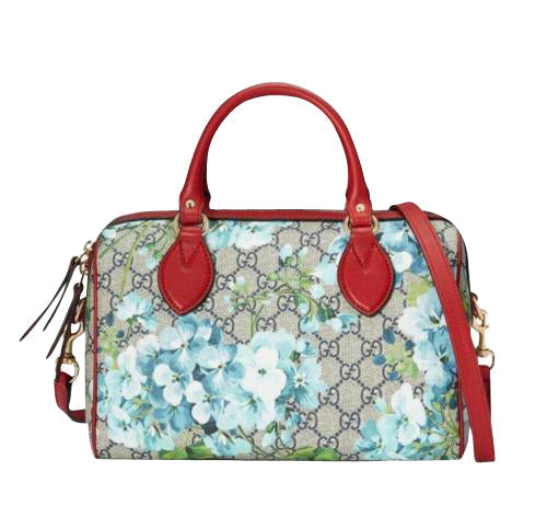 Gucci Blue GG Blooms Coated Canvas Small Boston Top Handle Bag | Studio Nafay