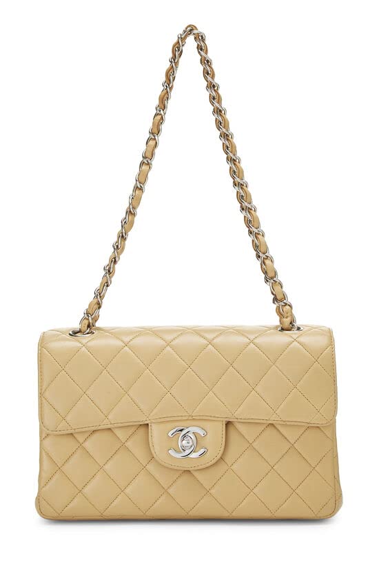 Chl, Beige Quilted Lambskin Double Sided Classic Flap Small, Beige | Studio Nafay