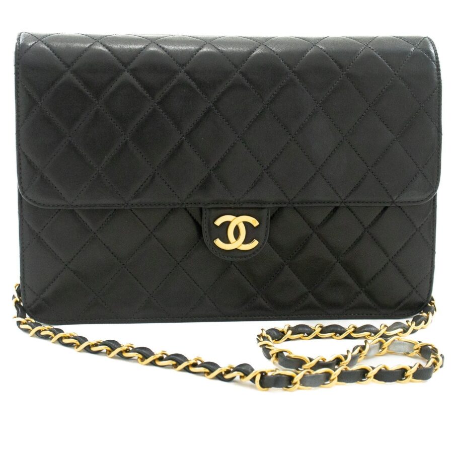 CHANEL Chain Shoulder Bag Clutch Black Quilted Flap Lambskin Purse | Studio Nafay