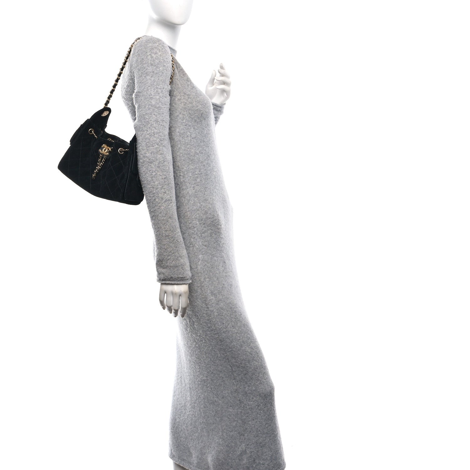 Suede Quilted Mini Chanel 25 Handbag Black