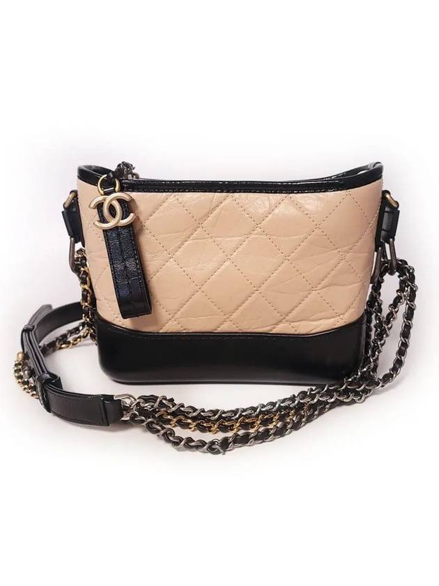 Gabrielle Calfskin Small Hobo Cross Bag Beige Black Chanel