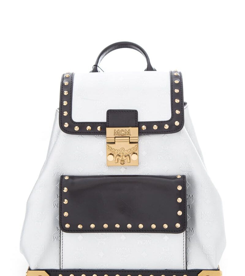 MCM Silver & Black Studded Small Backpack | Studio Nafay