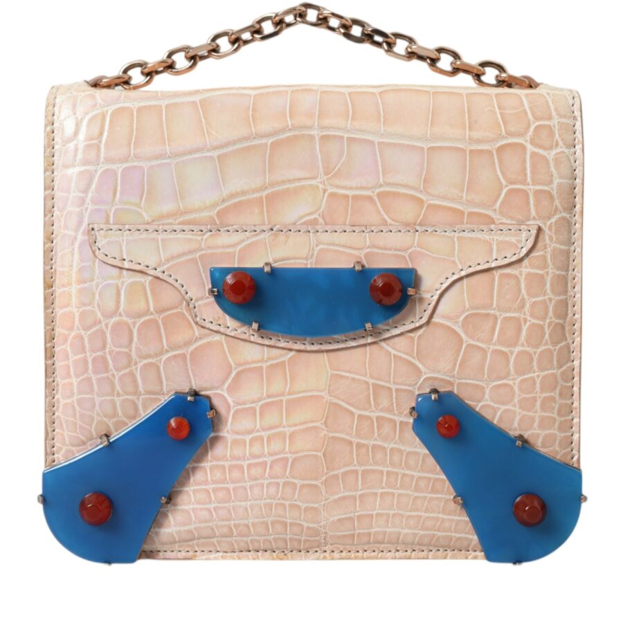Balenciaga Beige Blue Agate Exotic Leather Gold Chain Purse Bag | Studio Nafay