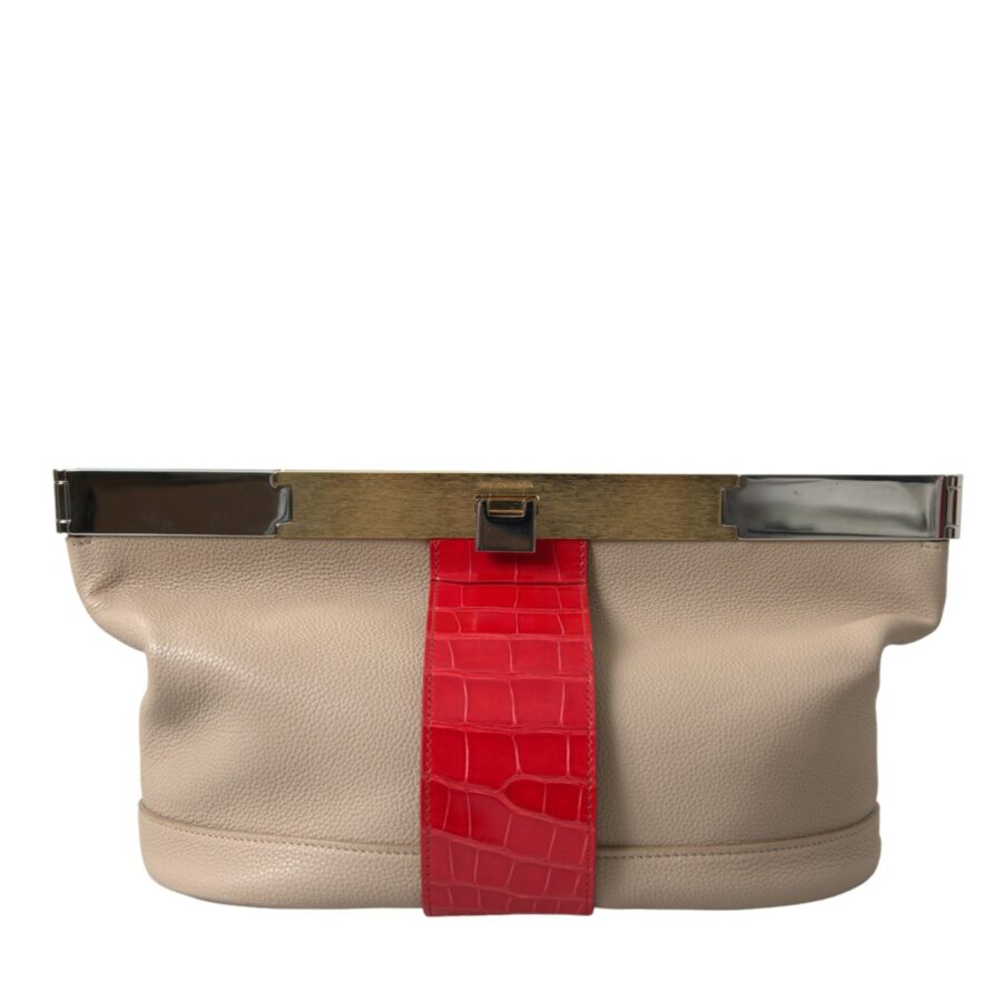 Balenciaga Beige Red Two Tone Exotic Leather Pouch Bag | Studio Nafay