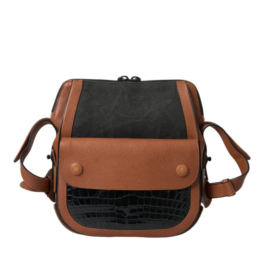 Balenciaga Black Brown Exotic Skin Leather Vertical Crossbody Purse Bag | Studio Nafay