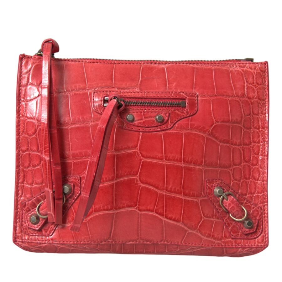 Balenciaga Red Exotic Skin Leather Classic Pouch Purse Wristlet Bag | Studio Nafay