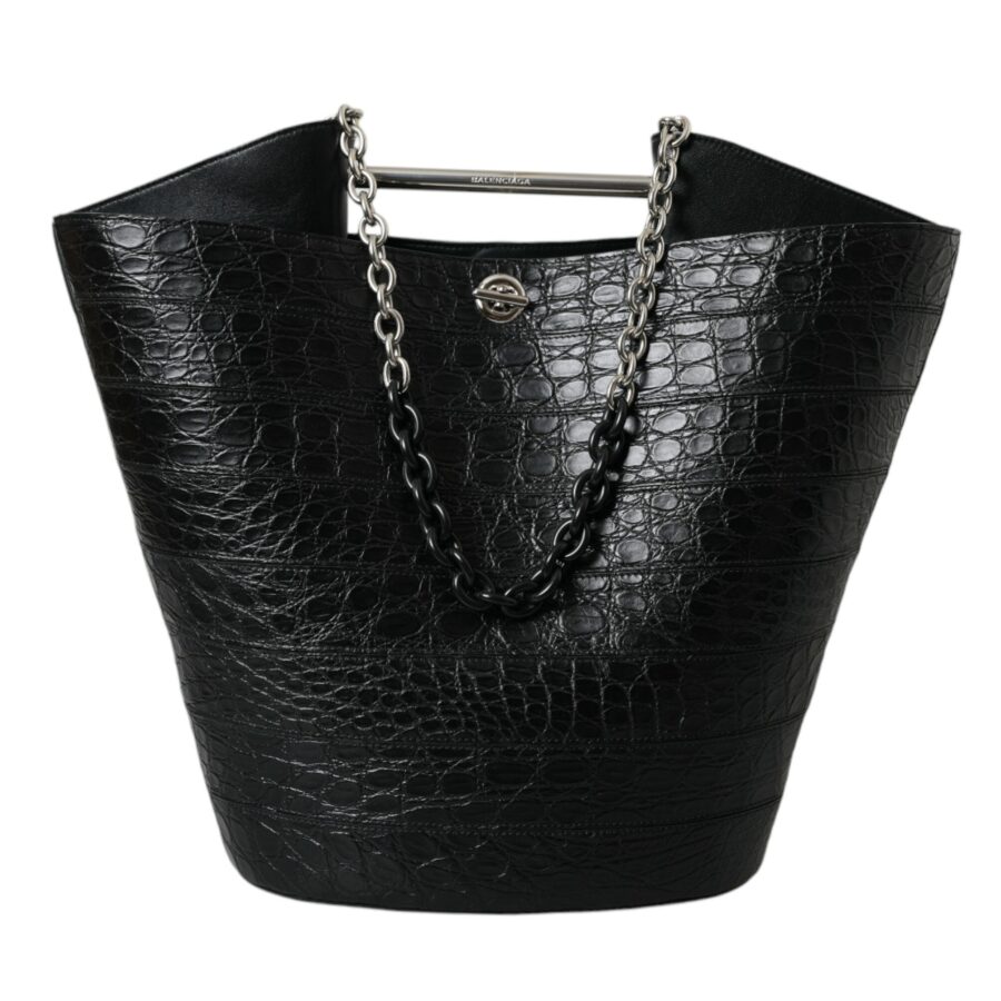 Balenciaga Black Exotic Skin Leather Maxi Bucket Tote Purse Bag | Studio Nafay
