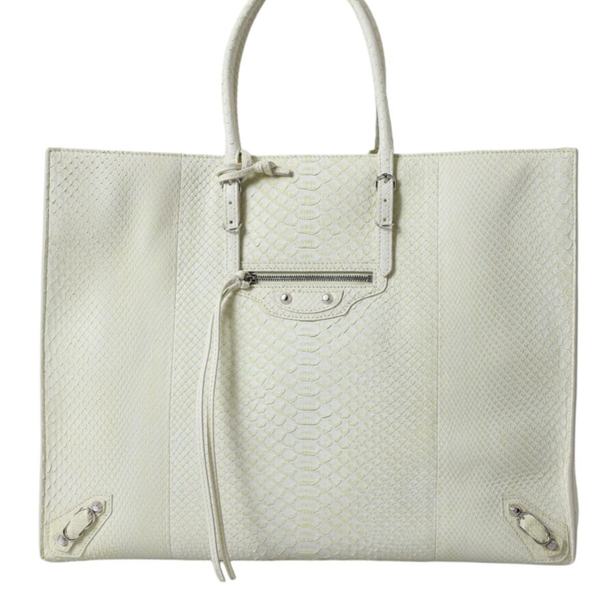 Balenciaga White Yellow Exotic Skin Leather Shopping Tote PAPIER Bag | Studio Nafay