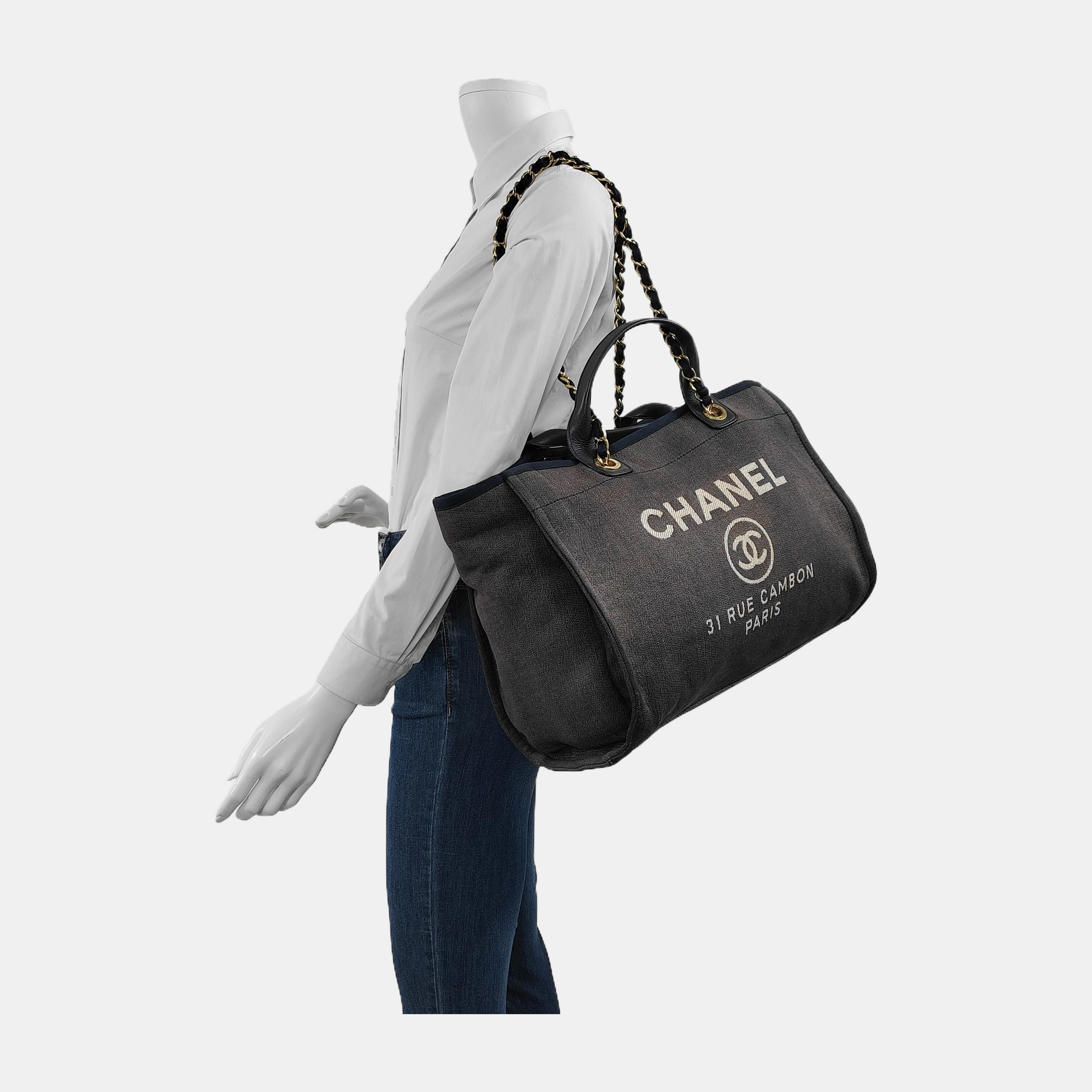 Chanel Deauville Medium Leather Navy Tote