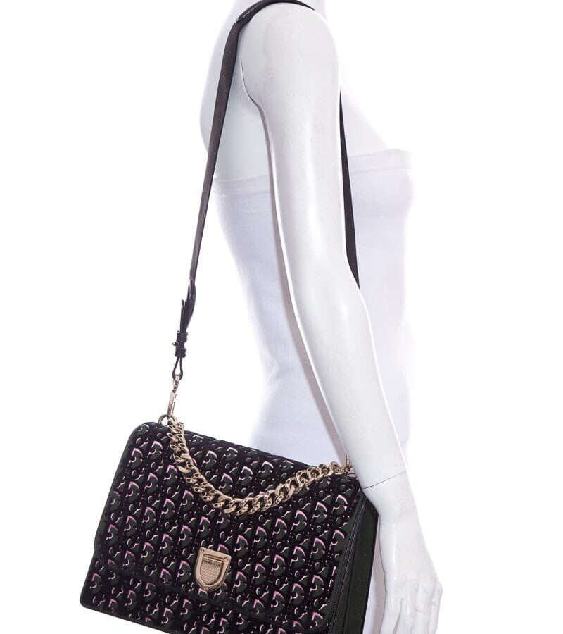 Diorama Green & Pink Velvet Oblique Handbag | Studio Nafay