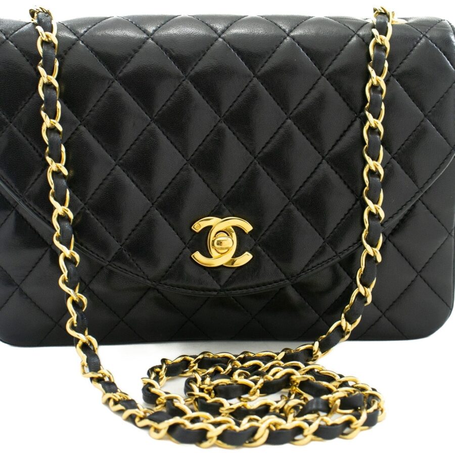 CHANEL Half Moon Chain Shoulder Bag Crossbody Black Quilted Flap k22 | Studio Nafay