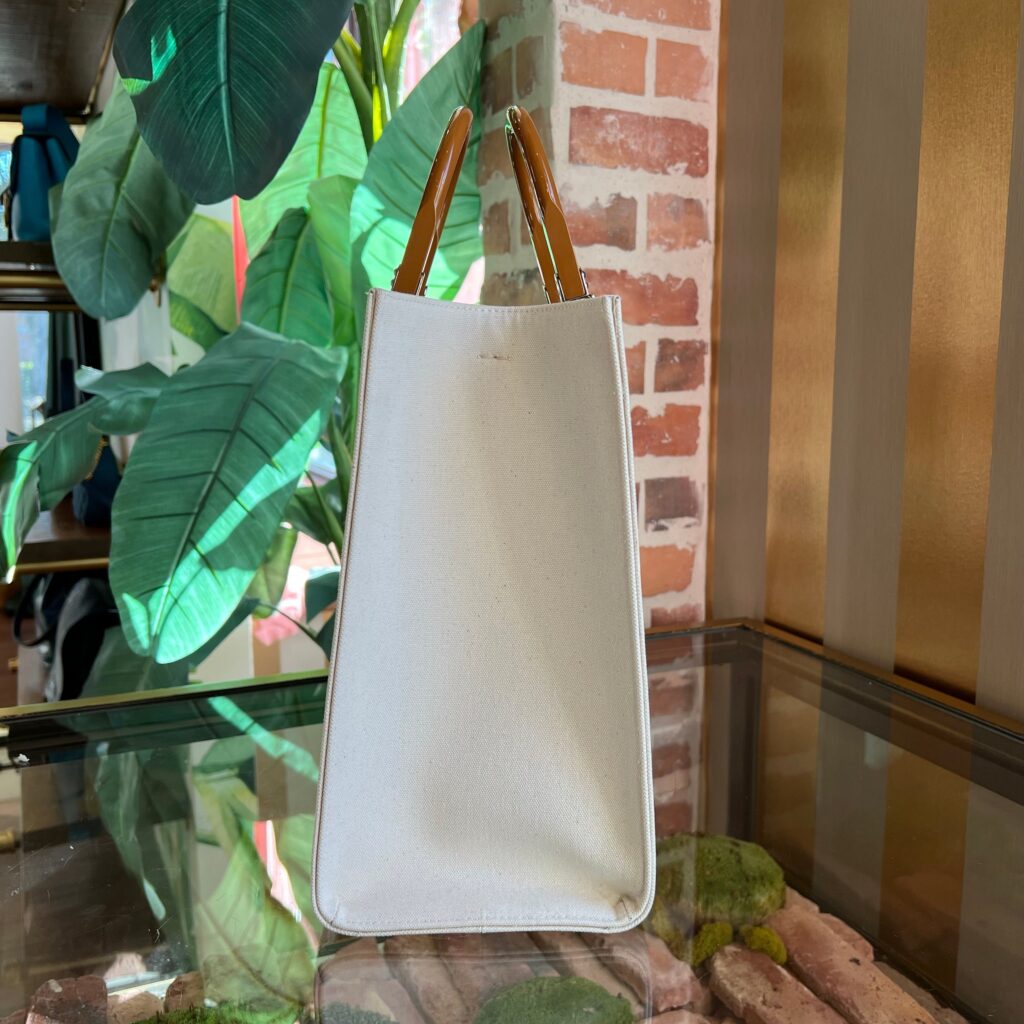 FENDI Sunshine Shopper Medium Brown Beige Patent Canvas Flexiglass Handle Tote Bag - Product Image 2