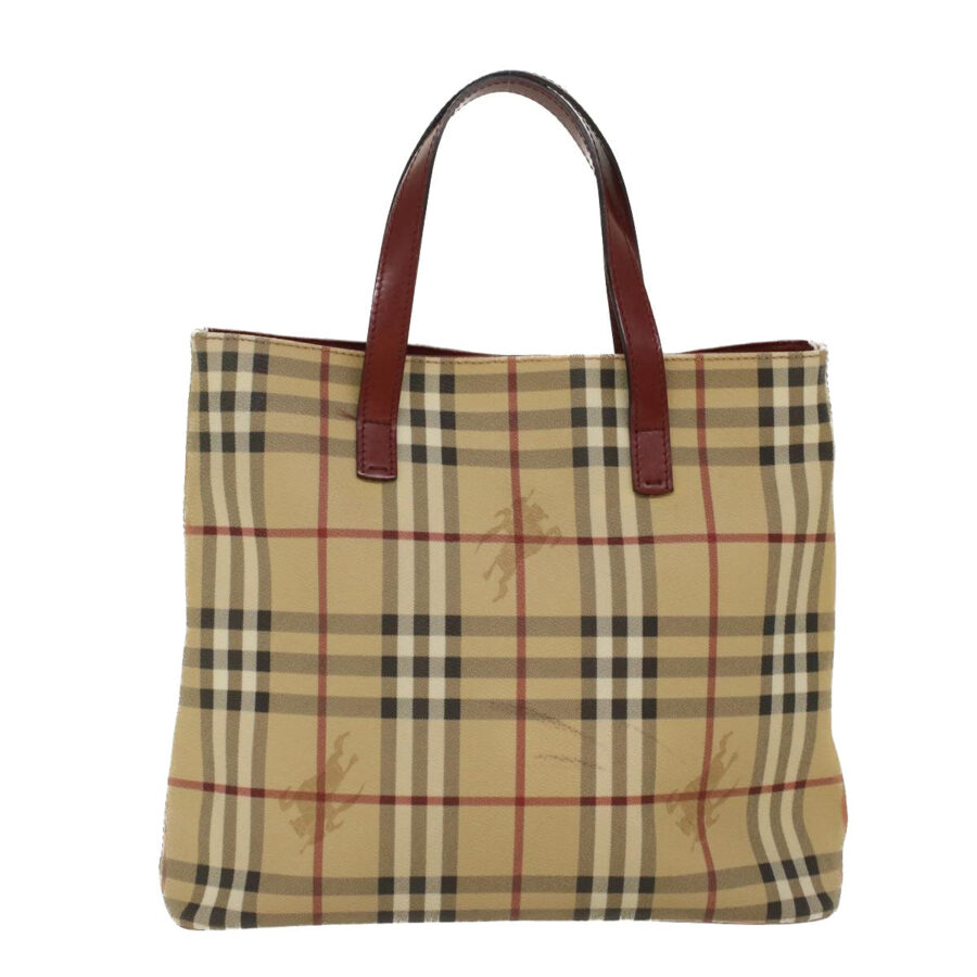 BURBERRY Nova Check Hand Bag PVC Leather Beige Auth 47676 | Studio Nafay