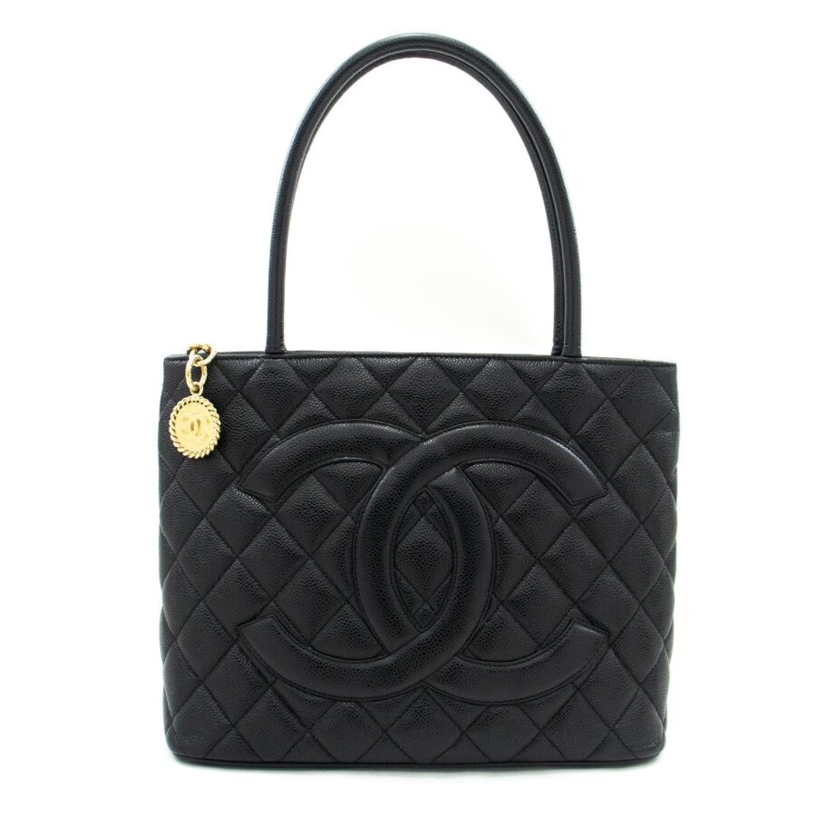 CHANEL Gold Medallion Caviar Shoulder Bag Shopping Tote Black i53 | Studio Nafay