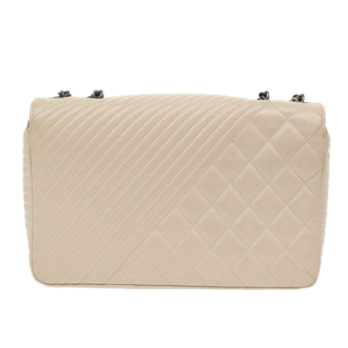 Chanel Chevron x Matelasse Chain Shoulder Bag Lamb Skin White CC Auth A
