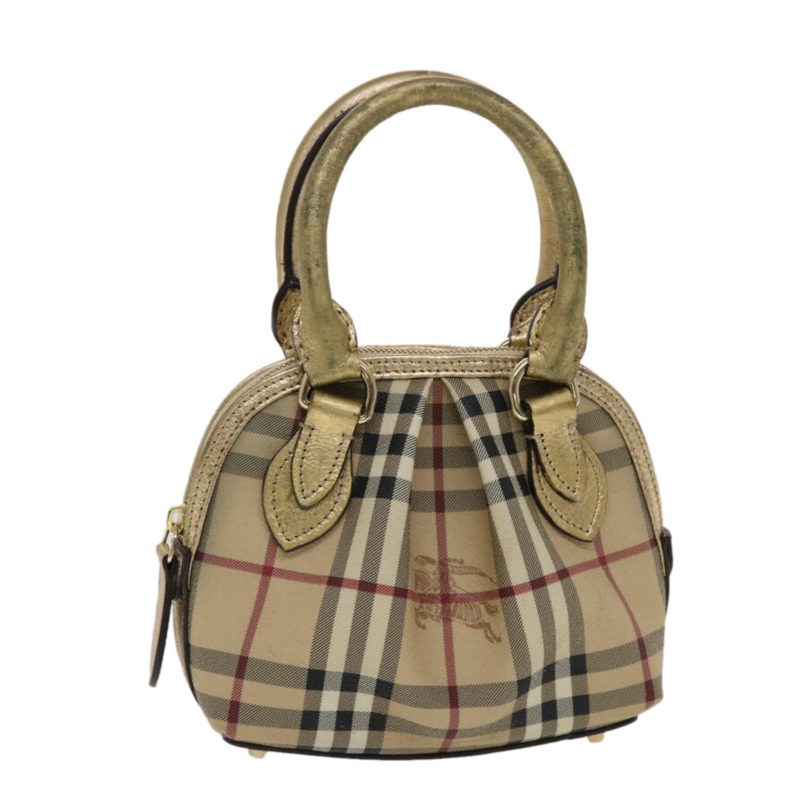 BURBERRY Nova Check Hand Bag PVC Leather Beige Gold Auth 49100 | Studio Nafay