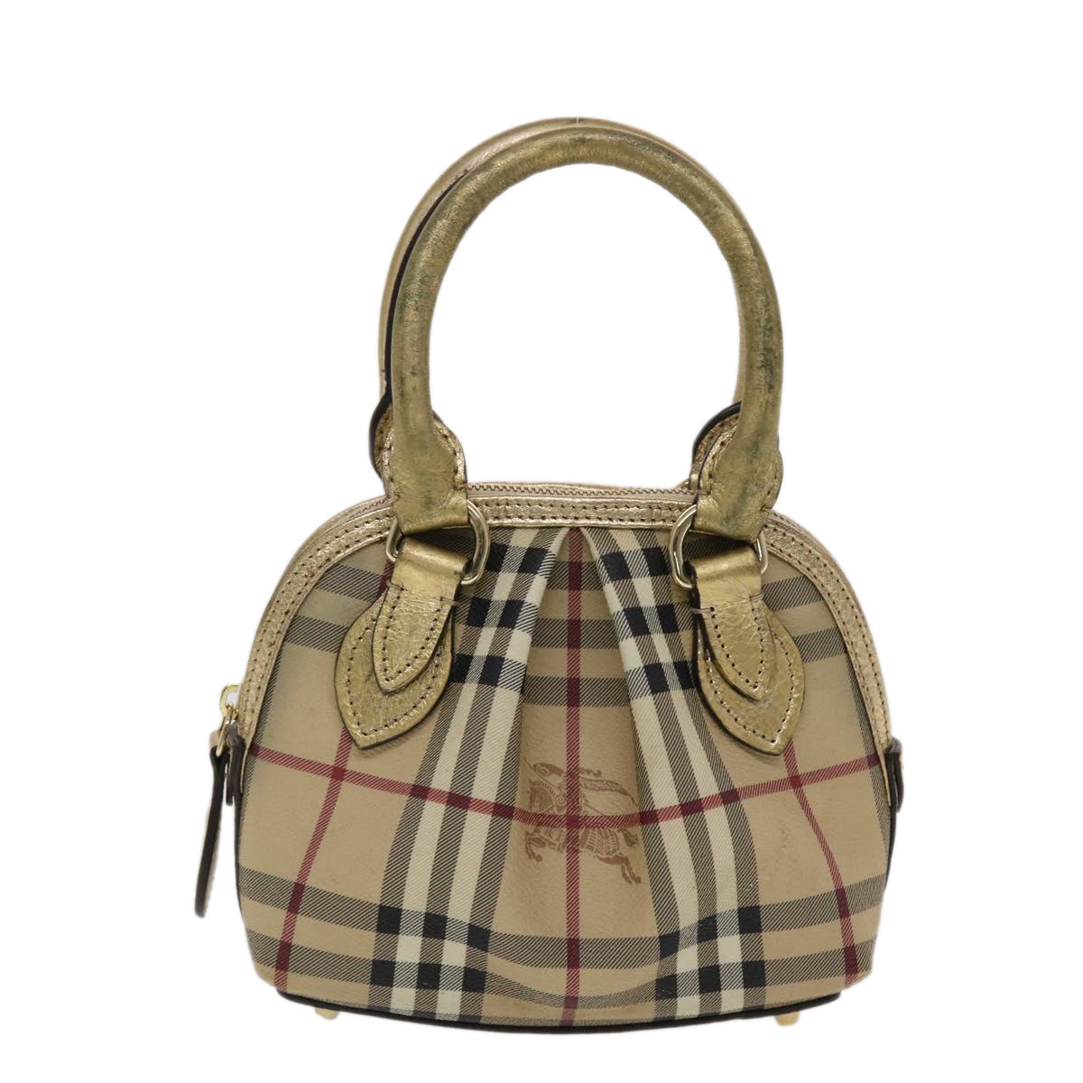 BURBERRY Nova Check Hand Bag PVC Leather Beige Gold Auth 49100 - Product Image 2