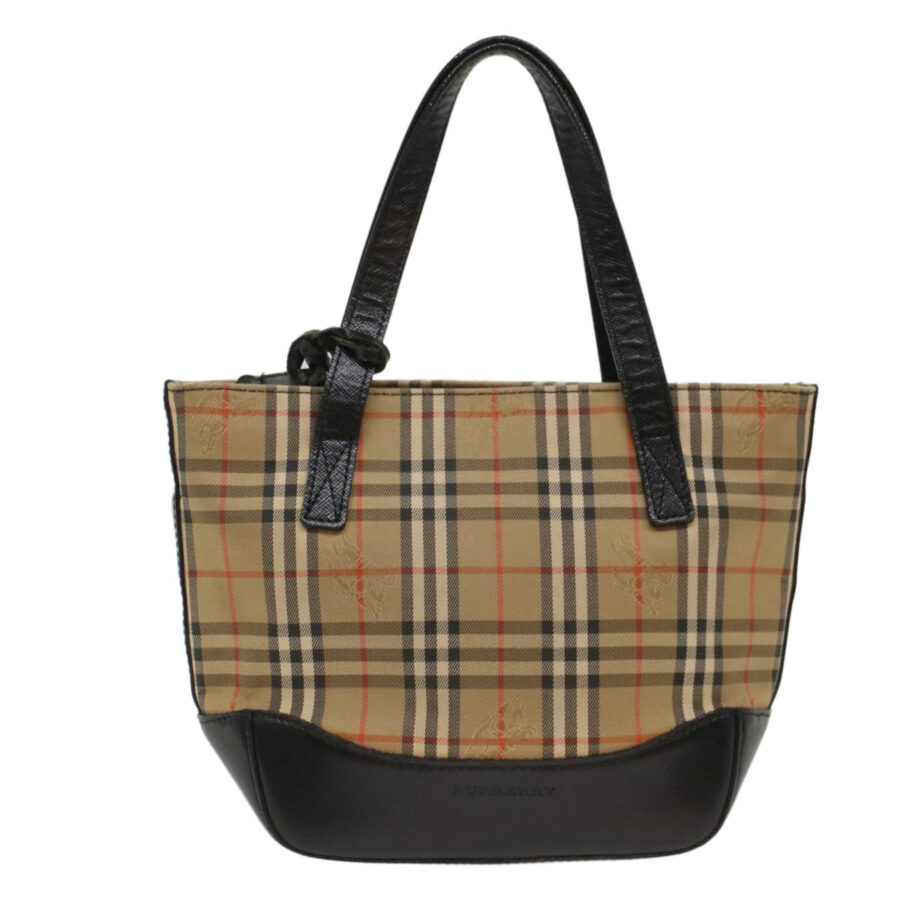 BURBERRY Nova Check Hand Bag Nylon Leather Beige Auth 49617 | Studio Nafay